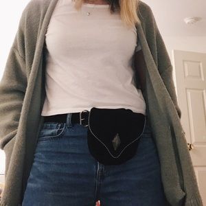 Genuine Leather Black Belt Fanny Pack